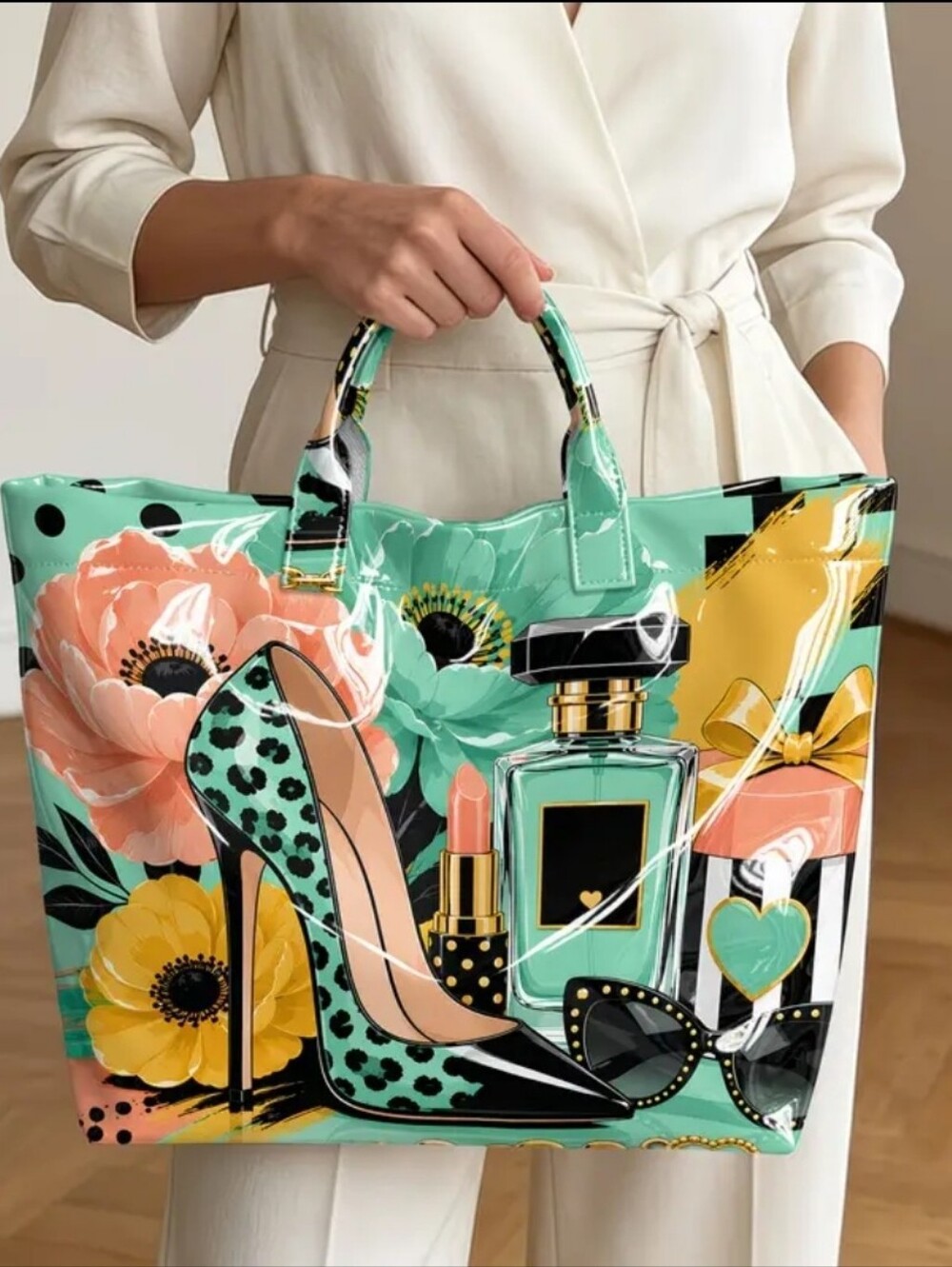 Woman Fashion High Heel Perfume Cyan Color Large Bag